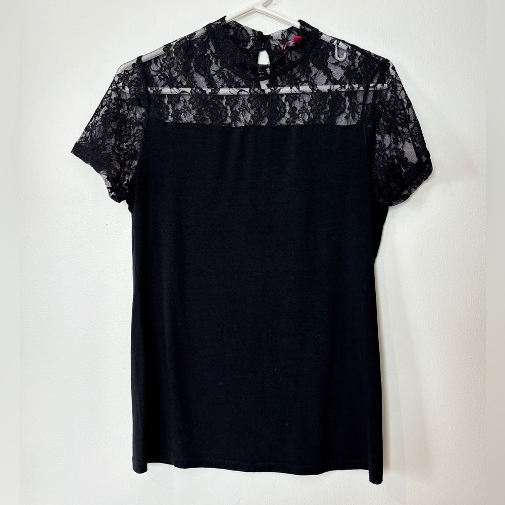 Vintage Elegant Black Lace Mock Neck Top